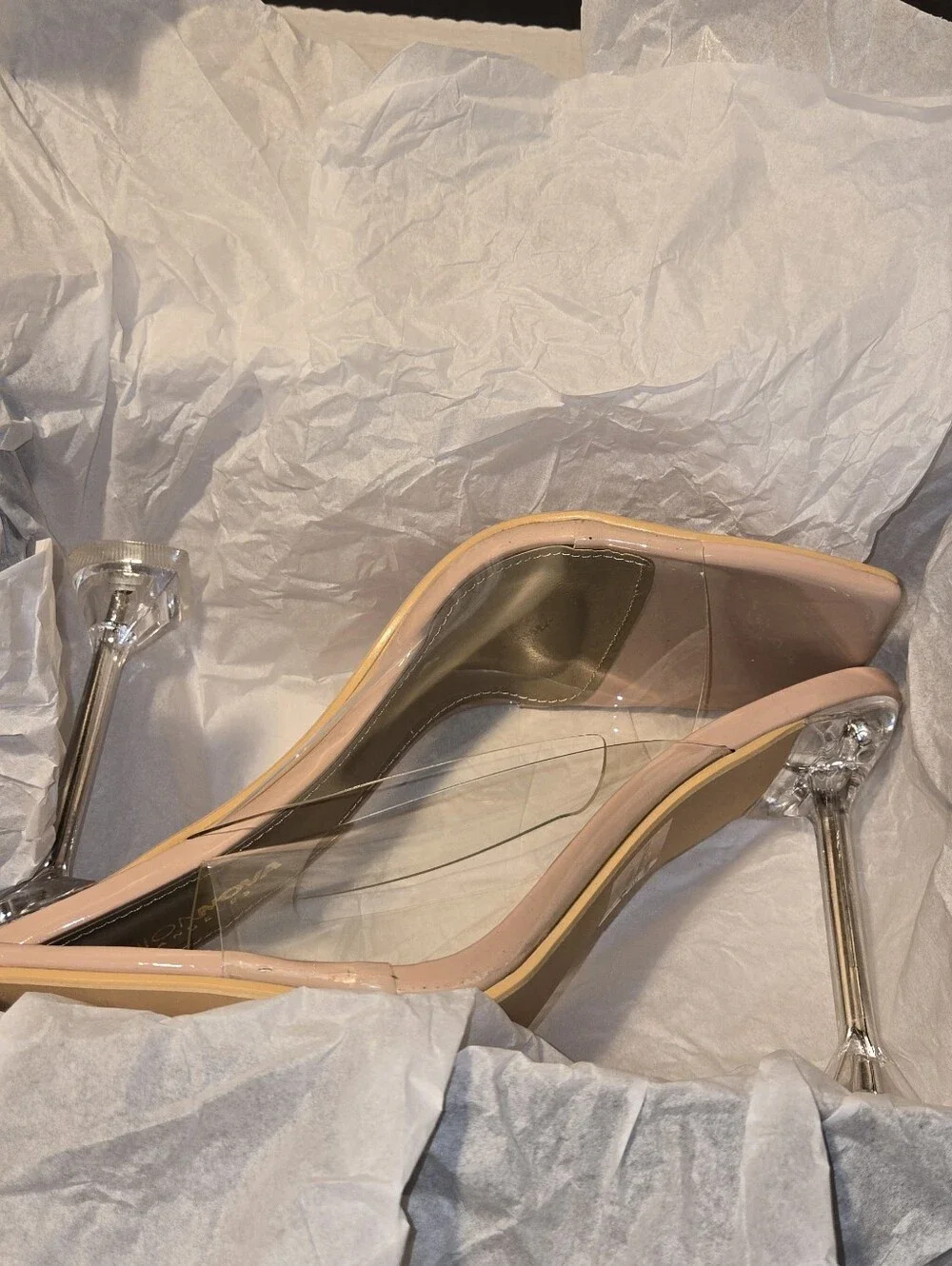Fashion Nova Nude Clear Strap Mule Heels